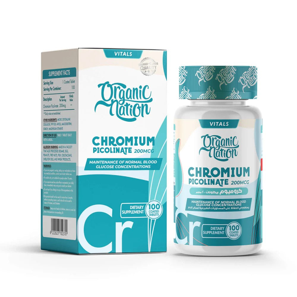 Organic nation Chromium Picolinate 200MCG-100Serv.-100Tablets