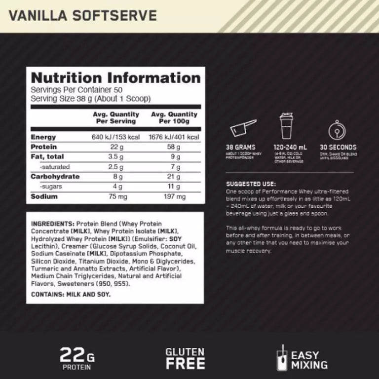 Optimum nutrition Performance Whey 1,95kg - 50 Servings