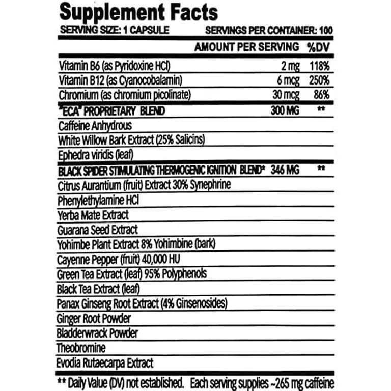 Black Spider Fat Burner - 100 Capsules